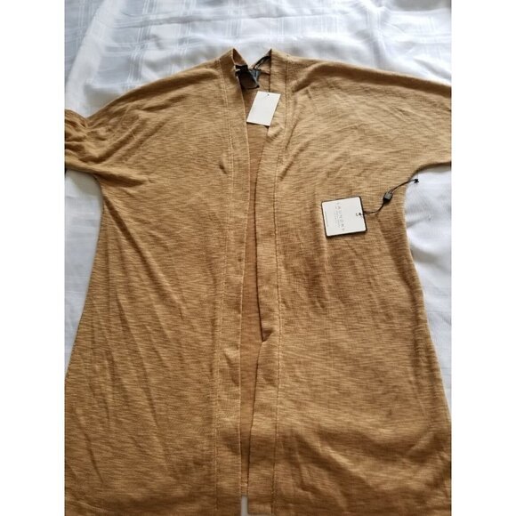 Laundry by Shelli Segal 3/4 Dolman Sleeve Knit Cardigan Open Front Camel Size L - Picture 3 of 11